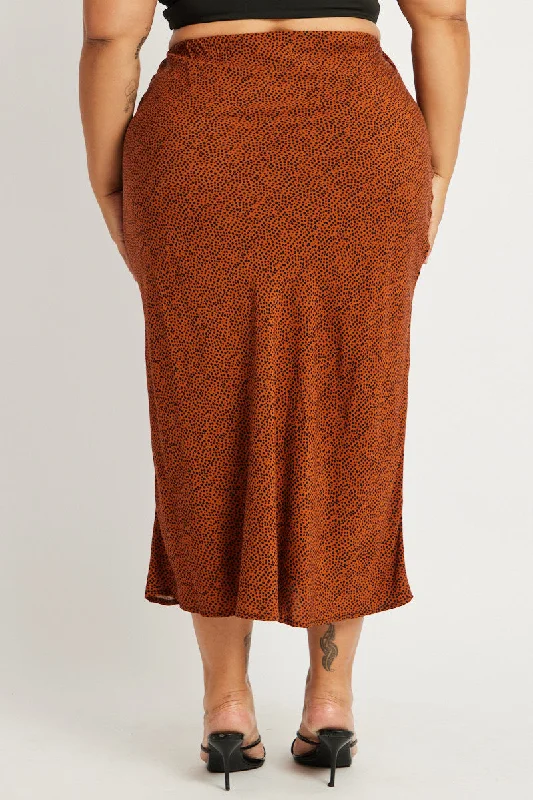 Brown Geo Spot Slip Skirt