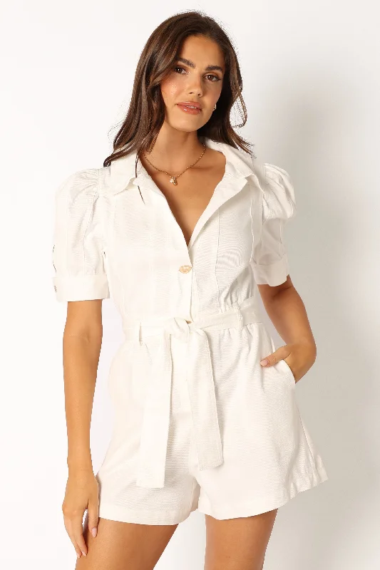 Lucie Denim Playsuit - White