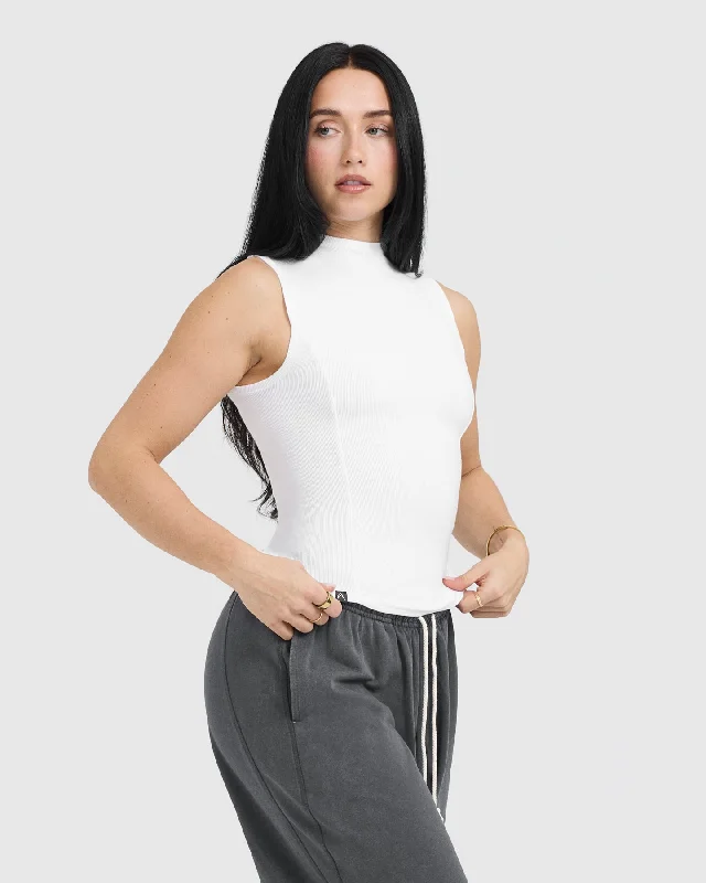 Mellow Rib Mock Neck Tank | White