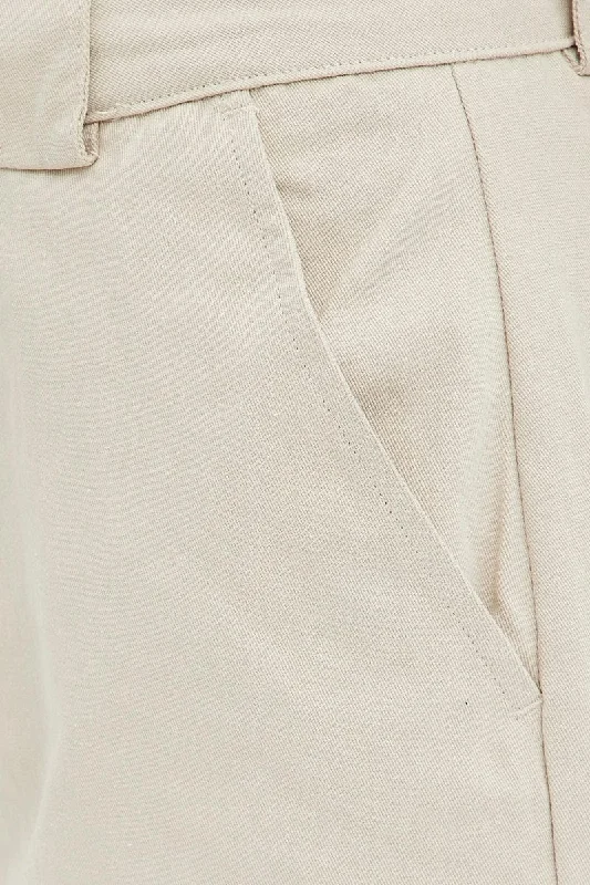 Beige Pant Straight Leg Turned Down Waist