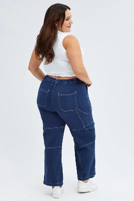 Blue Cargo Denim Jeans High Rise