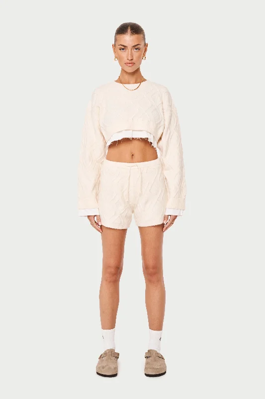 CABLE KNITTED SHORTS - OFF WHITE