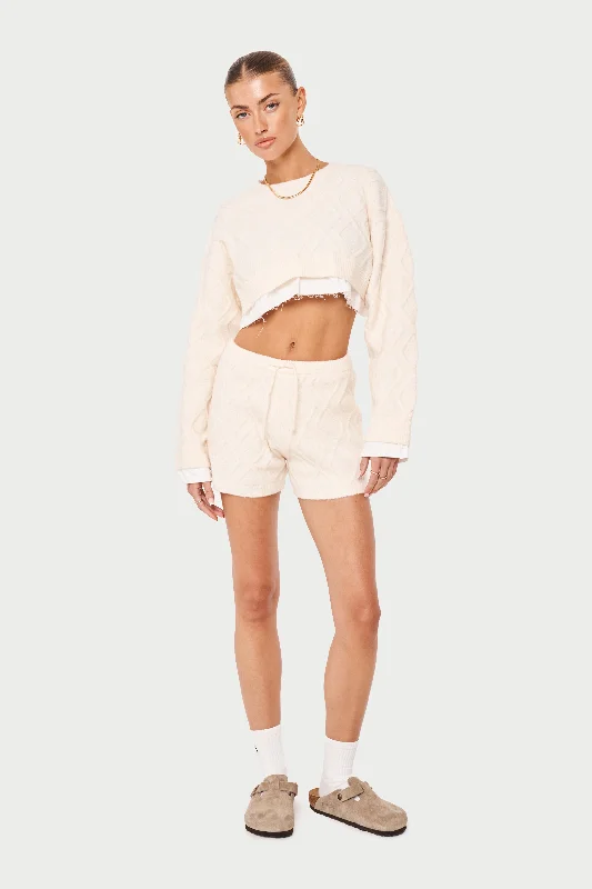 CABLE KNITTED SHORTS - OFF WHITE