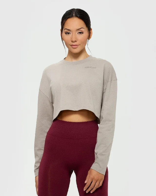 Comfort Oversized Cropped Long Sleeve T-Shirt | Buff