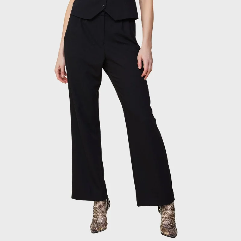 Front Pleat Wide Leg Trousers (Black)