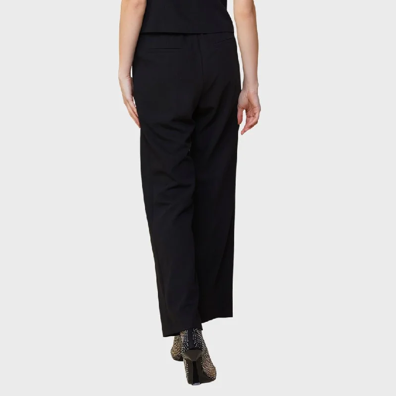 Front Pleat Wide Leg Trousers (Black)