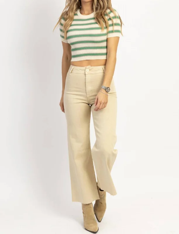 Hailey Wide Leg Denim Pant In Beige