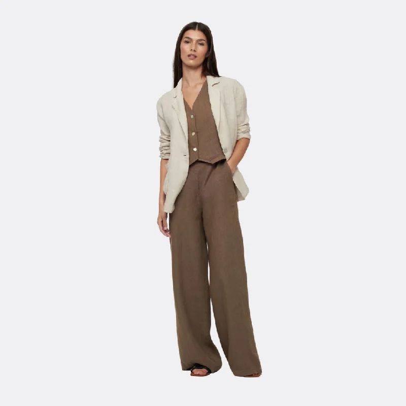 High Waisted Linen Pant (Taupe)