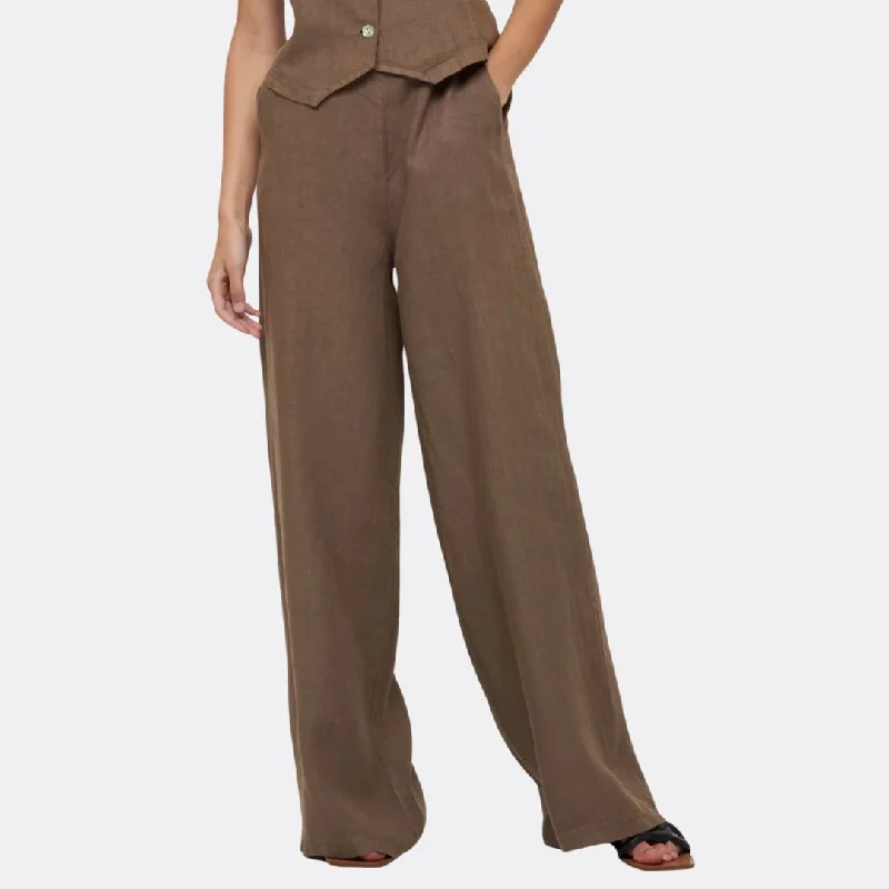 High Waisted Linen Pant (Taupe)