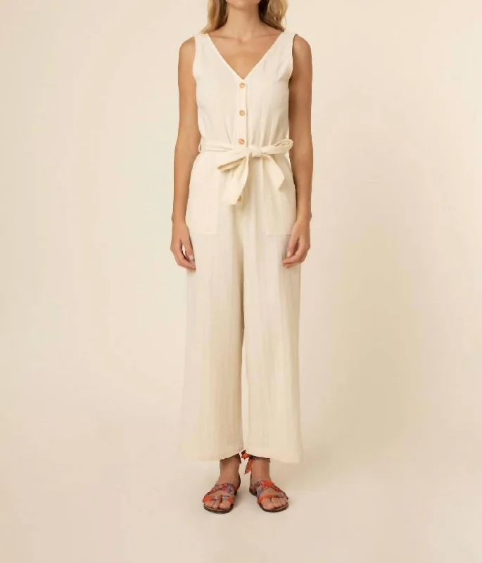 Laurena Woven Jumpsuit In Creme