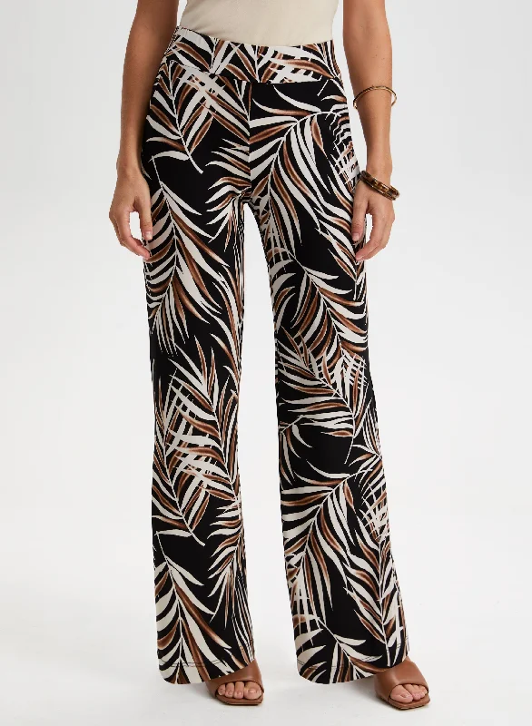 Leaf Print Wide Leg Pants