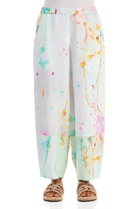 Loose Colour Splash Pure Linen Trousers