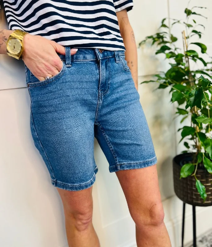 Mid Denim Mid Length Boy Shorts