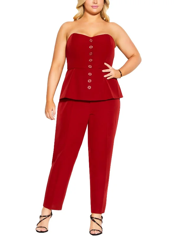 Plus Emma Womens Peplum Straight Leg Jumpsuit