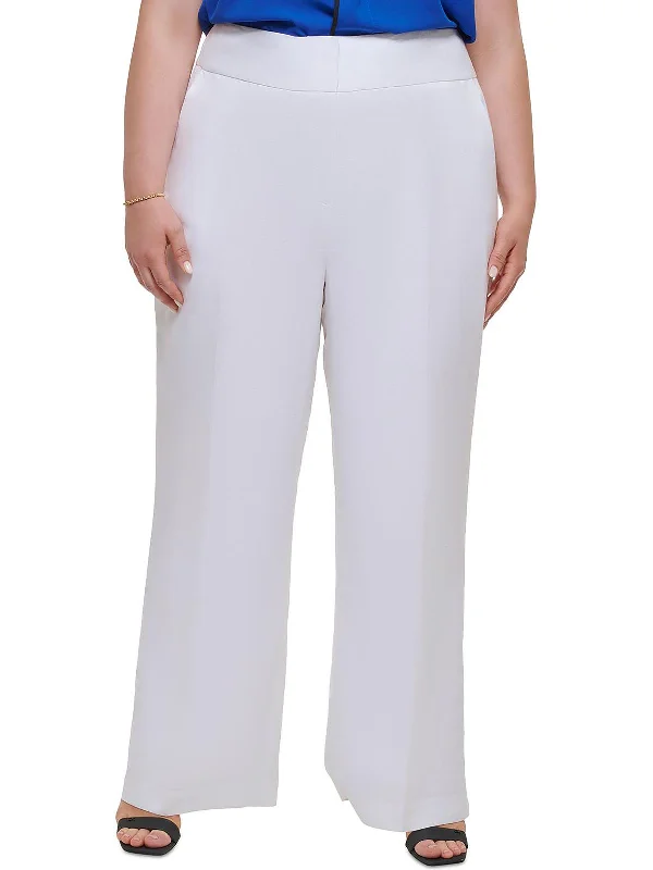 Plus Womens High Rise Knit Wide Leg Pants