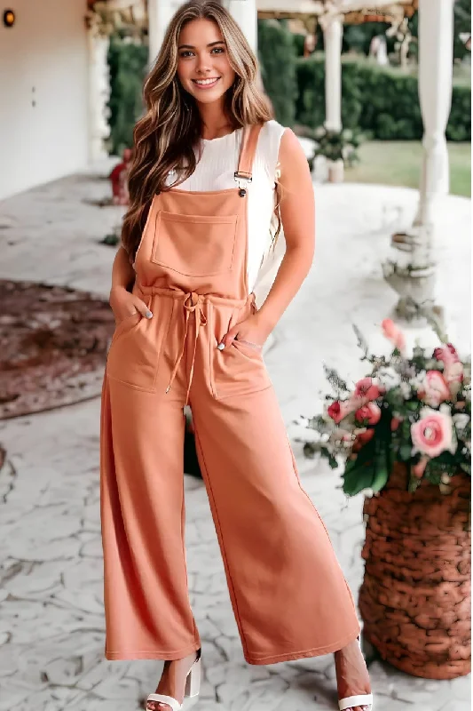 Pocketed Drawstring Wide Leg Overalls