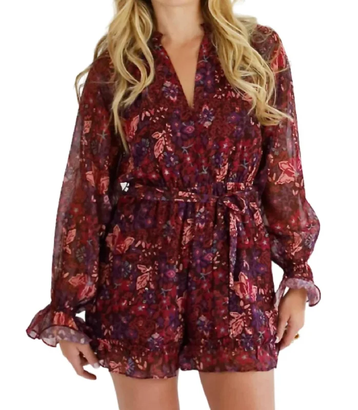 Ruffle Romper In Midnight Floral