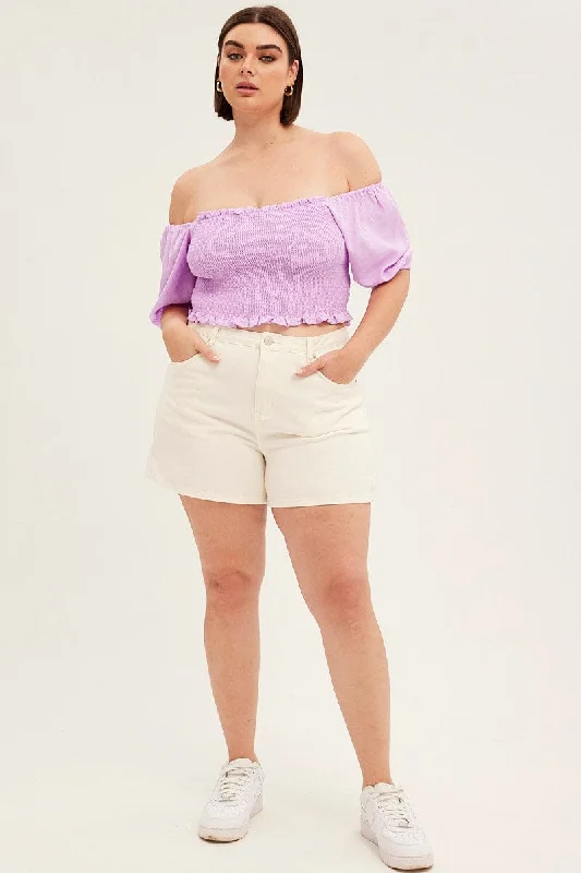 White Relaxed Denim Shorts High Rise