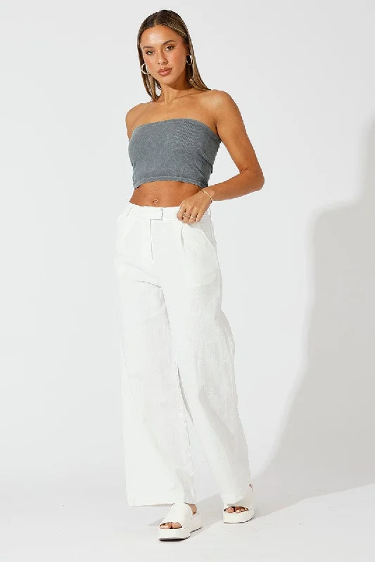 White Wide Leg Pants High Rise Tailored