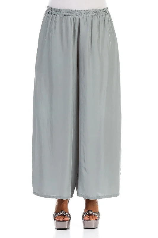 Wide Flowy Sage Pure Silk Trousers