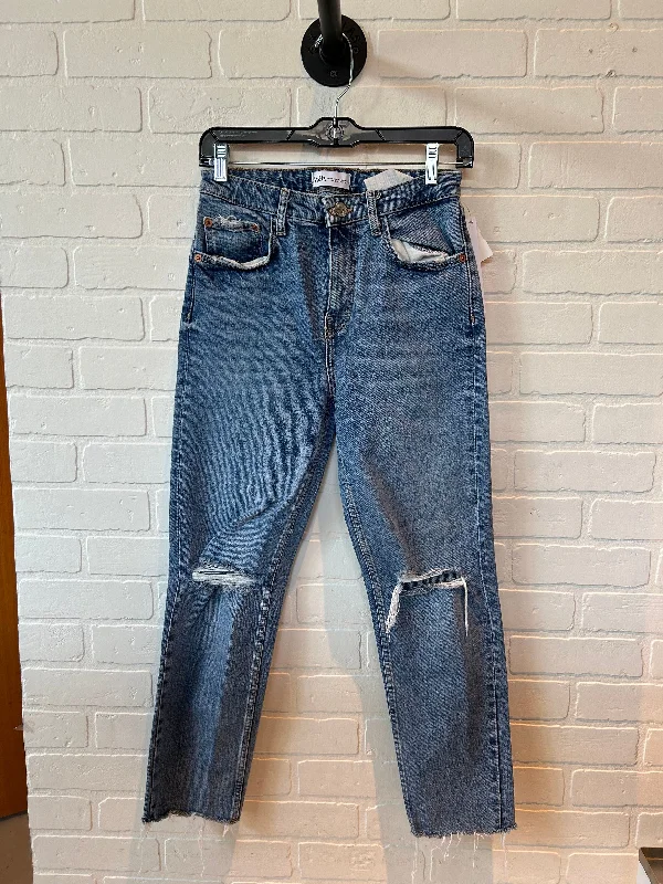 Jeans Straight By Zara In Blue Denim, Size: 4